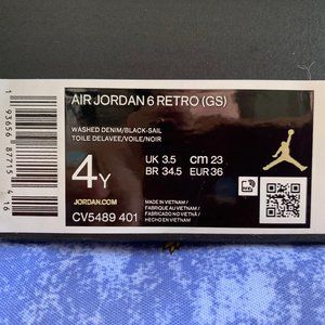 Air Jordan 6 Retro (GS) Youth size 4Y/Washed Denim